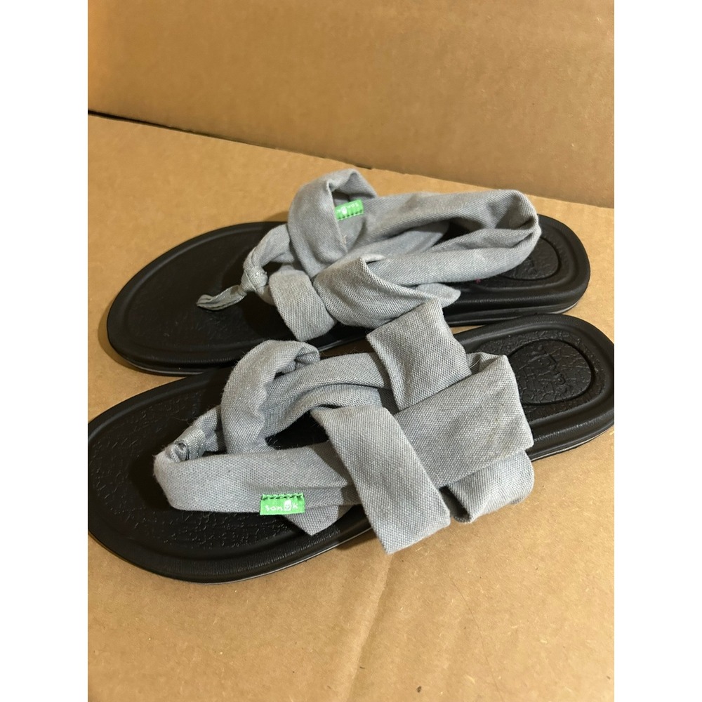 Sanuk Yoga Sling 2‎ Grey Knit Wrap Thong Sandals Womens 9